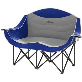 Padded Folding Camp Chair for Adults, Double Camping Chairwith Armrests, Cup Holders, Carry Bag for Outdoor, Blue