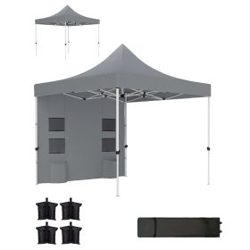 10' x 10' Heavy Duty Pop Up Canopy Tent with Sidewall, UPF50+ Instant Sun Shelter with Storage Pockets, Gray