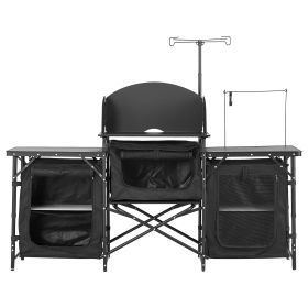 VEVOR Camping Kitchen Table, Outdoor Camp Cooking Table, Aluminum Portable Cook Station with Storage Cupboard, Carrying Bag, Detachable Windscree