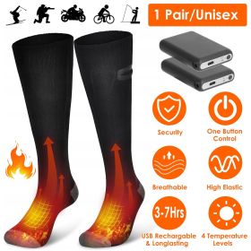 Electric Heated Socks for Men Women Battery Powered Heated Socks Rechargeable Feet Warmer with 4 Temperature Levels Indoor Outdoor Machine Washab (Color: Black)
